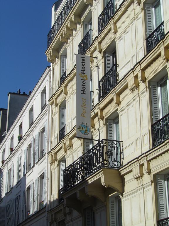 Perfect Hotel & Hostel Paris Exterior foto The photo shows a building with a light-colored facade and decorative architectural features. There's a sign hanging from the building that reads "Perfect Hotel/Hostel." The sign is prominently displayed, indicating that this is an accommodation esta